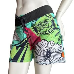 Chip and Pepper Wet Wear Board Shorts Floral Graphic Neon Y2K Surf Skater Sz M